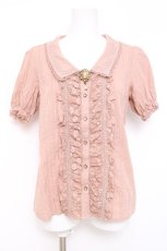 画像1: axes femme / レース配色シャドーストライプブラウス L 淡ピンク Y-26-04-27-079-AX-BL-SZ-ZY (1)