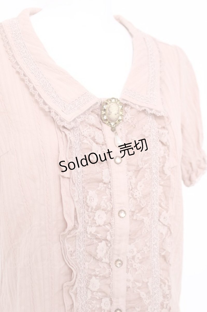 画像3: axes femme / レース配色シャドーストライプブラウス L 淡ピンク Y-26-04-27-079-AX-BL-SZ-ZY (3)