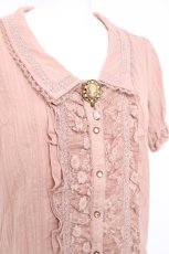 画像3: axes femme / レース配色シャドーストライプブラウス L 淡ピンク Y-26-04-27-079-AX-BL-SZ-ZY (3)