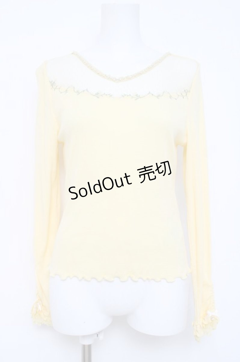 画像1: axes femme / 花刺繍レースカットソー  イエロー Y-26-04-27-090-AX-TO-SZ-ZY (1)