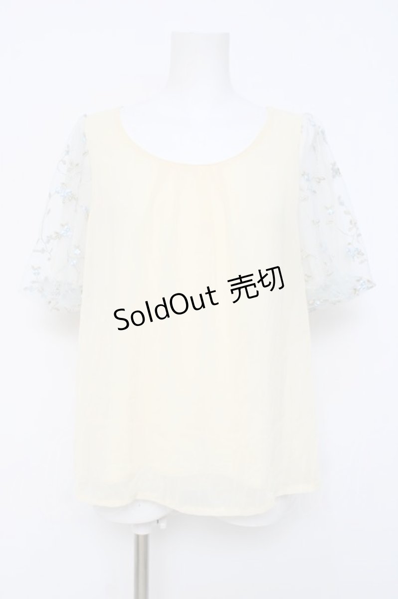 画像1: axes femme / お花刺繍チュール袖プルオーバー  生成り Y-26-04-27-091-AX-TO-SZ-ZS (1)