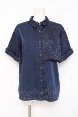 画像1: axes femme / ジャカード切替シャツ  ネイビー Y-26-04-27-116-AX-BL-SZ-ZY (1)