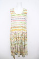 画像1: Cherir la femme / フラワーボーダーブラウジングワンピース M サックス Y-26-04-27-163-LO-OP-SZ-ZY (1)