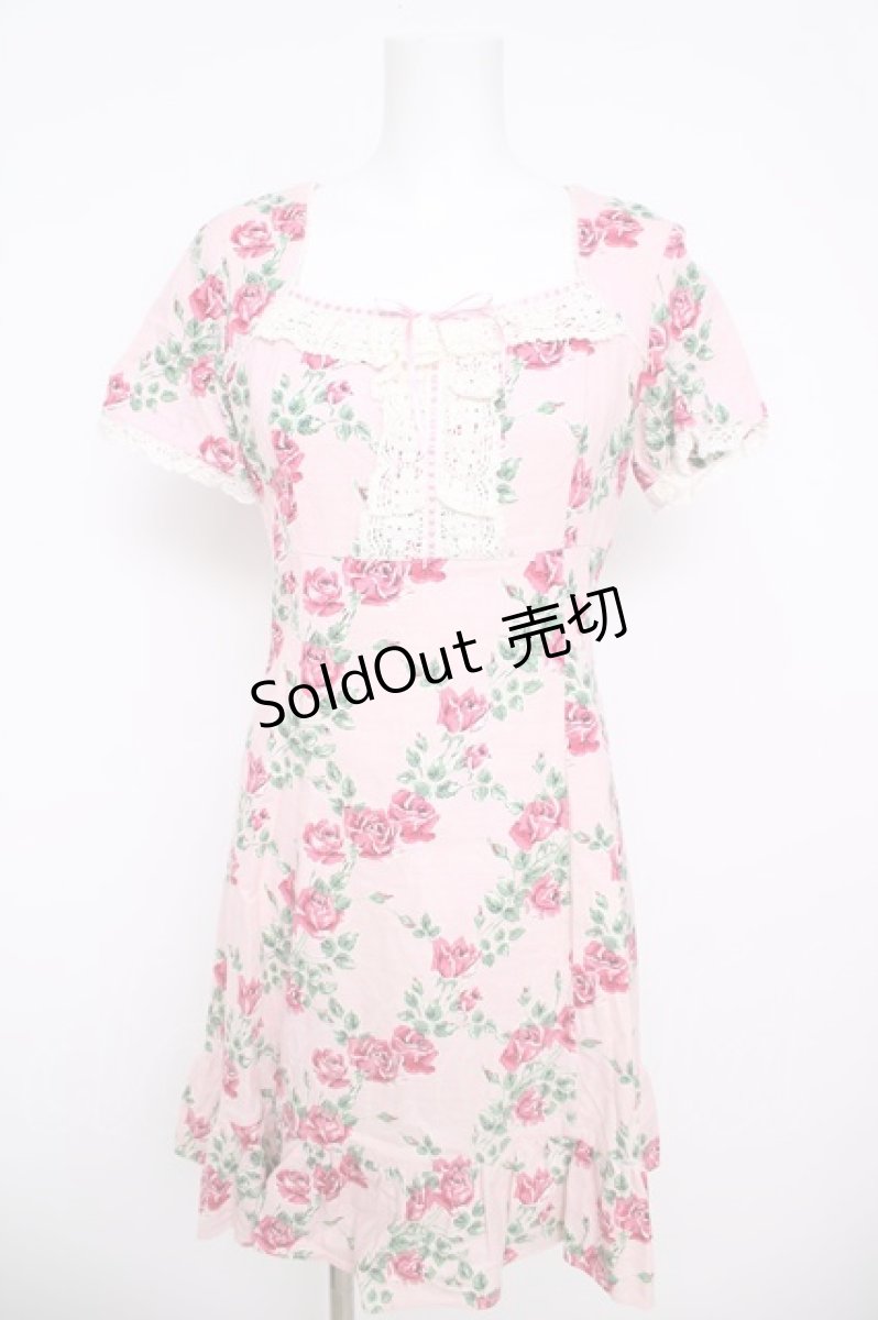 画像1: Emily Temple cute / バラ×格子ワンピース  ピンク Y-26-04-27-172-ET-OP-SZ-ZY (1)