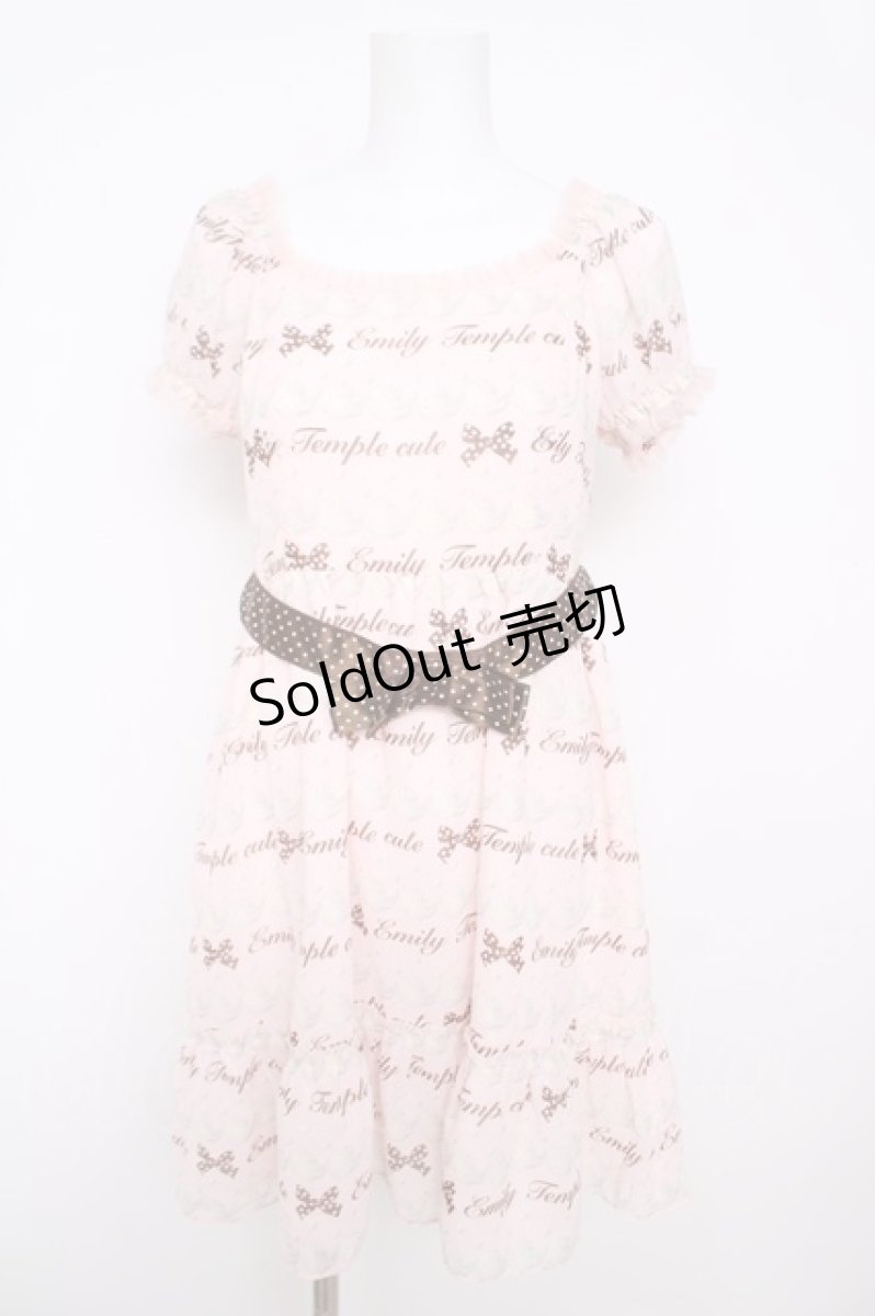 画像1: Emily Temple cute / ジョーゼットロゴ＆クリームワンピース  ピンク Y-26-04-27-190-ET-OP-SZ-ZY (1)