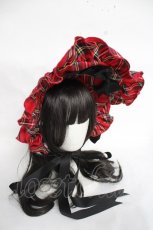 画像1: Doll Paradise / 黒リボン×チェックハーフボンネット  赤 Y-26-04-27-022-LO-AC-SZ-ZY (1)