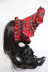 画像2: Doll Paradise / 黒リボン×チェックハーフボンネット  赤 Y-26-04-27-022-LO-AC-SZ-ZY (2)