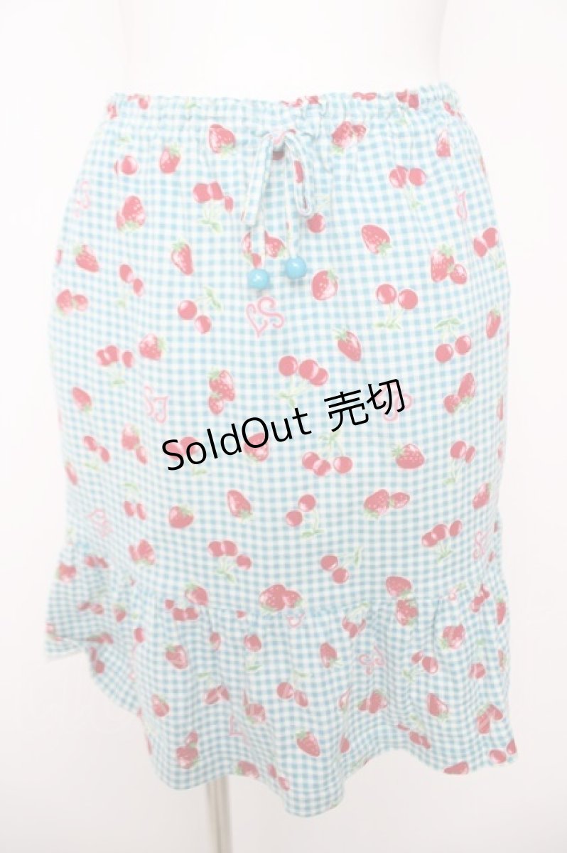 画像1: Emily Temple cute / いちごギンガムスカート  ブルー Y-26-04-27-215-ET-SK-SZ-ZY (1)