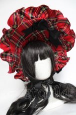 画像4: Doll Paradise / 黒リボン×チェックハーフボンネット  赤 Y-26-04-27-022-LO-AC-SZ-ZY (4)