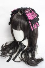 画像1: HN+nois / /チェックリボンヘッドドレス  ピンク Y-26-04-27-028-HN-AC-SZ-ZY (1)
