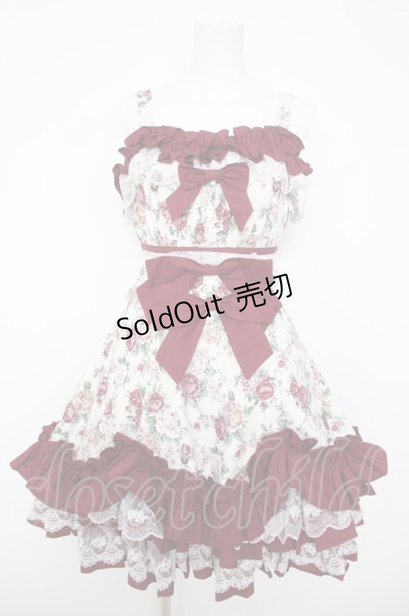 画像1: TaTaTa Lolita / Burgundy Roseプリントジャンパースカート  ワイン Y-26-05-01-108-LO-OP-AS-ZY (1)
