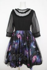 画像1: Favorite / 宇宙柄×星空チュールの長袖ワンピース M-L 黒 Y-26-05-01-114-LO-OP-SZ-ZY (1)
