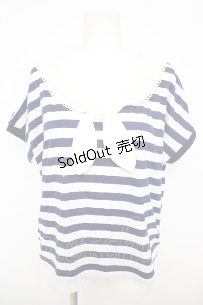 画像1: axes femme / レースボーダーセーラーTシャツ  オフ×ネイビー Y-26-05-04-044-AX-TO-IG-ZY (1)