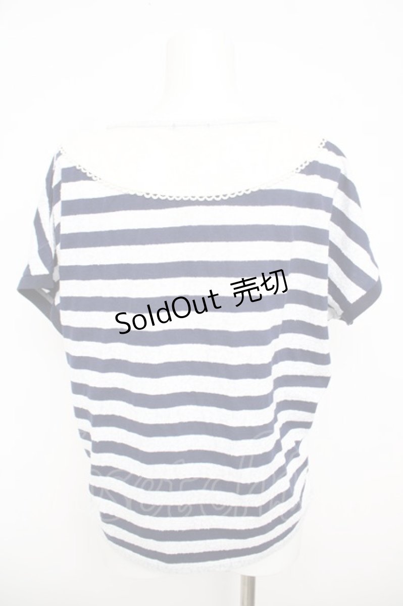画像2: axes femme / レースボーダーセーラーTシャツ  オフ×ネイビー Y-26-05-04-044-AX-TO-IG-ZY (2)