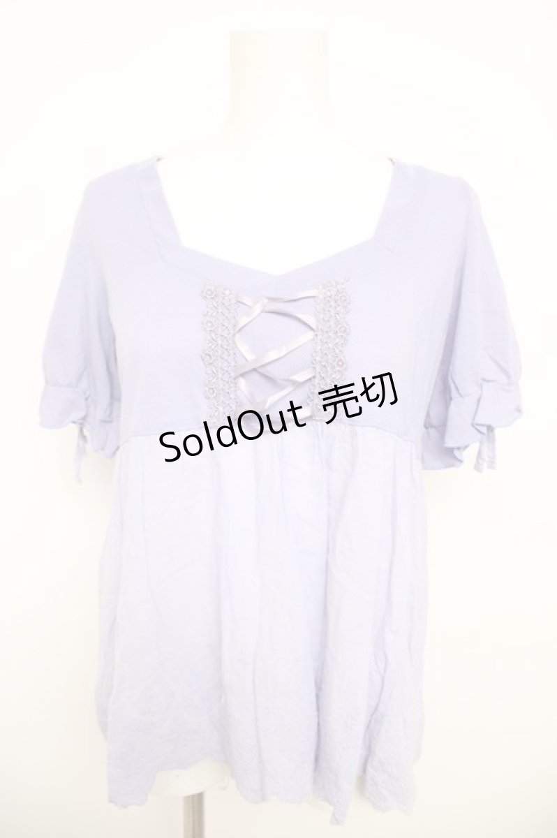 画像1: axes femme / レースアップデザイン切り替えTシャツ  パープル Y-26-05-04-051-AX-TO-IG-ZY (1)