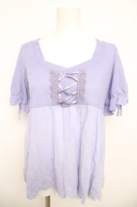 画像1: axes femme / レースアップデザイン切り替えTシャツ  パープル Y-26-05-04-051-AX-TO-IG-ZY (1)