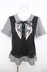 画像1: axes femme / フロント編み上げ半袖トップス M クロ Y-26-05-04-064-AX-TO-OW-ZY (1)