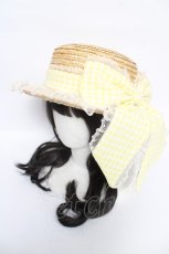 画像1: Angelic Pretty / LovelyチェックストローHat  イエロー Y-26-05-05-015-AP-AC-AS-ZY (1)