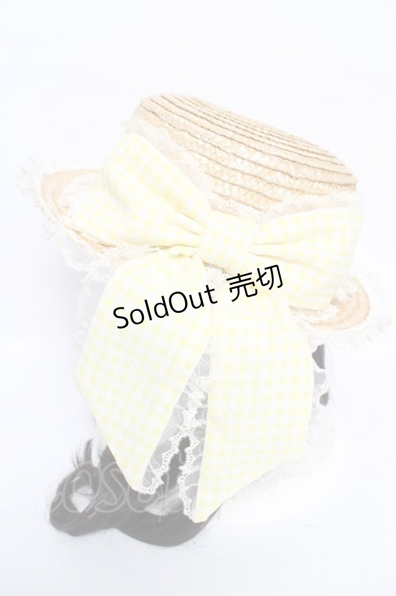 画像2: Angelic Pretty / LovelyチェックストローHat  イエロー Y-26-05-05-015-AP-AC-AS-ZY (2)