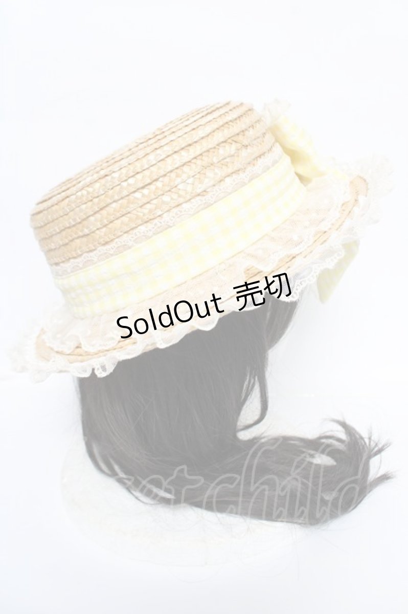 画像4: Angelic Pretty / LovelyチェックストローHat  イエロー Y-26-05-05-015-AP-AC-AS-ZY (4)