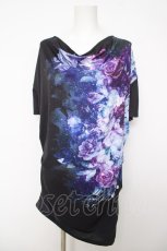画像1: CIVARIZE / モードドレープフラワーTシャツ 44 ブラック×ブルー Y-26-05-05-029-PU-TS-SZ-ZY (1)