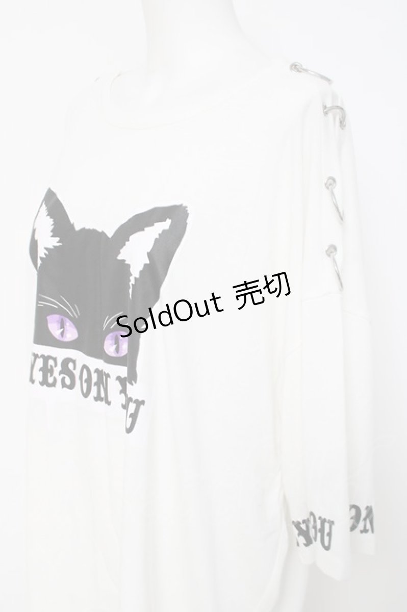 画像2: LISTEN FLAVOR / キャットプリントリング付きカットソー  白 Y-26-05-06-039-PU-TO-SZ-ZY (2)