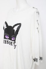 画像2: LISTEN FLAVOR / キャットプリントリング付きカットソー  白 Y-26-05-06-039-PU-TO-SZ-ZY (2)
