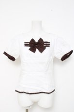 画像1: MARBLE / リボンブローチ付き半袖ブラウス M シロ Y-26-05-08-070-GO-BL-SZ-ZY (1)
