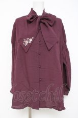 画像1: axes femme / 刺繍入りリボンロングブラウス M ワイン Y-26-05-08-086-AX-BL-SZ-ZY (1)