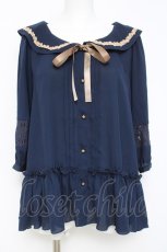 画像1: axes femme / リボンタイブラウス  紺 Y-26-05-08-091-AX-BL-SZ-ZY (1)