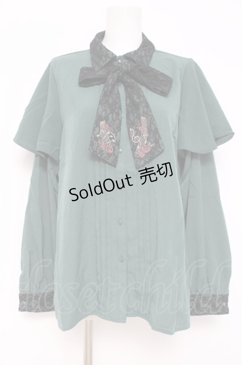 画像1: axes femme / メロディ刺繍ケープ袖ブラウス L グリーン Y-26-05-08-094-AX-BL-SZ-ZY (1)