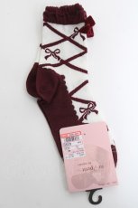 画像1: m petit by misako / AMCSレースアップリボン  濃赤 Y-26-05-08-013-LO-ZA-SZ-ZY (1)