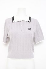 画像1: axes femme / 刺繍入り配色襟ニットポロ  グレー Y-26-05-08-105-AX-TO-SZ-ZY (1)