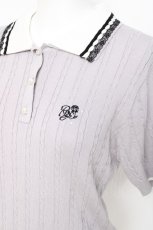 画像3: axes femme / 刺繍入り配色襟ニットポロ  グレー Y-26-05-08-105-AX-TO-SZ-ZY (3)