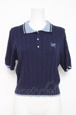 画像1: axes femme / 刺繍入り配色襟ニットポロ  紺 Y-26-05-08-112-AX-TO-SZ-ZY (1)