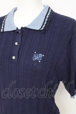 画像3: axes femme / 刺繍入り配色襟ニットポロ  紺 Y-26-05-08-112-AX-TO-SZ-ZY (3)