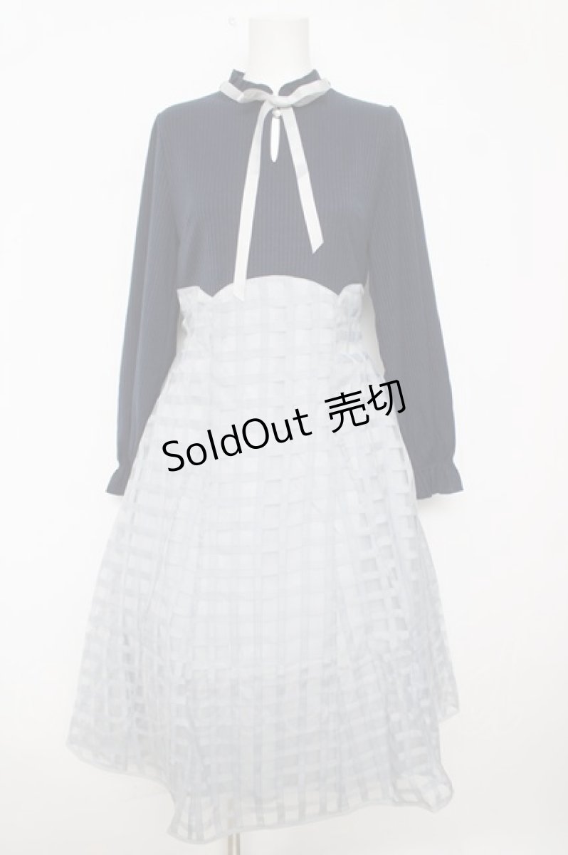 画像1: axes femme / シアーチェックドッキングワンピース F 紺 Y-26-05-08-152-AX-OP-SZ-ZI (1)