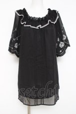 画像1: axes femme / 刺繍袖楊柳シフォンチュニック M 黒 Y-26-05-10-042-AX-OP-SZ-ZY (1)
