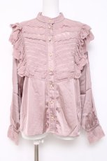 画像1: axes femme NOSTALGIE / サテンレース切替ブラウス M ピンク Y-26-05-10-061-AX-BL-SZ-ZY (1)