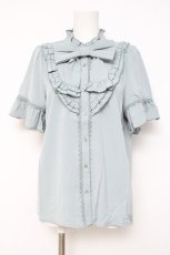 画像1: axes femme / リボン付フリルブラウス F サックス Y-26-05-10-063-AX-BL-SZ-ZY (1)