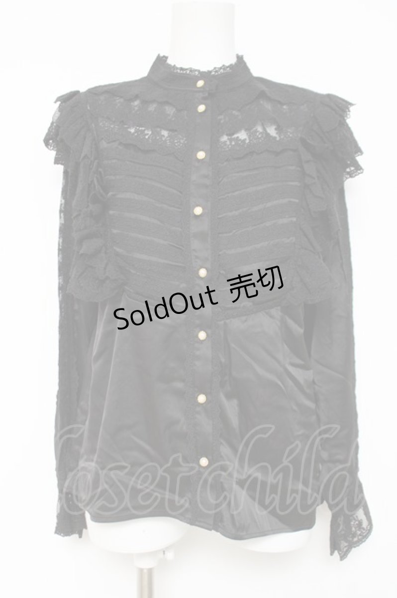 画像1: axes femme NOSTALGIE / サテンレース切替ブラウス M 黒 Y-26-05-10-065-AX-BL-SZ-ZY (1)