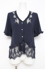 画像1: axes femme / すずらん刺繍裾レースボレロ M 紺 Y-26-05-10-090-AX-TO-SZ-ZY (1)