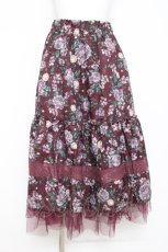 画像1: axes femme / ホーリーローズ柄フリルスカート F ワイン Y-26-05-10-179-AX-SK-SZ-ZY (1)