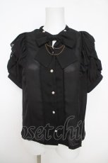 画像1: axes femme POETIQUE / リボン付スタンド襟フリルブラウス  黒 Y-26-05-12-049-AX-BL-SZ-ZY (1)
