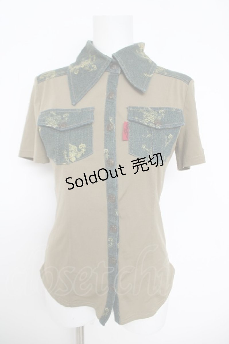 画像1: Ozz On / デニム切替シャツ  カーキ Y-26-05-12-051-OO-BL-SZ-ZY (1)