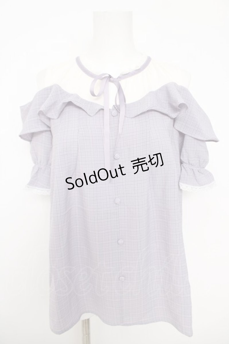 画像1: axes femme POETIQUE / オープンショルダーチェックブラウス  ラベンダー Y-26-05-12-058-AX-TO-SZ-ZY (1)