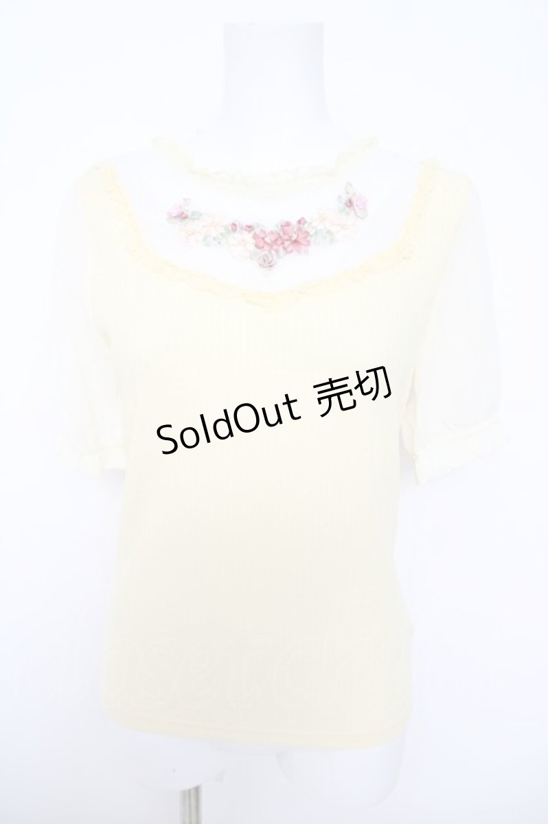 画像1: axes femme POETIQUE / ブーケリボン刺繍リブプルオーバー  イエロー Y-26-05-12-064-AX-TO-SZ-ZY (1)