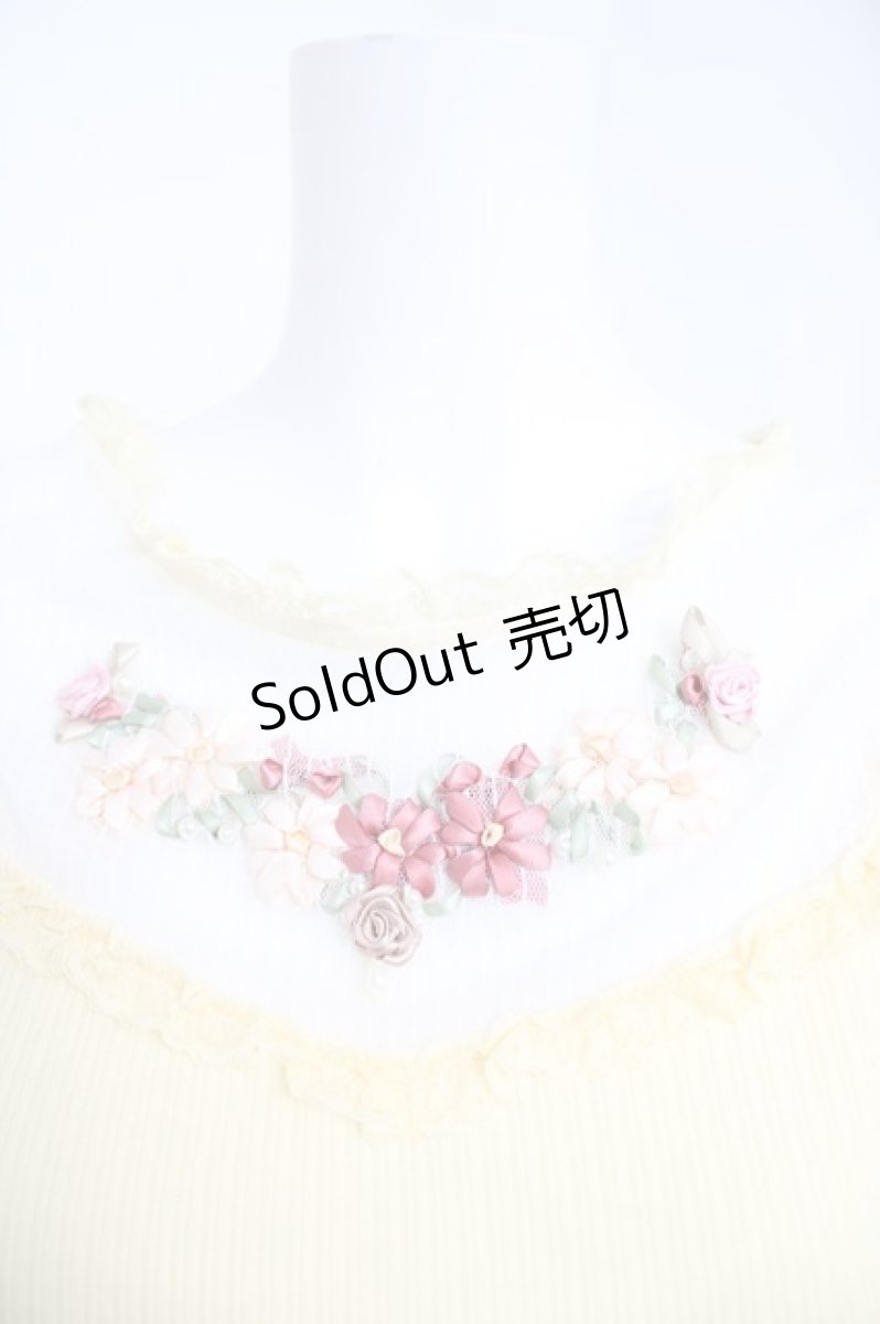 画像3: axes femme POETIQUE / ブーケリボン刺繍リブプルオーバー  イエロー Y-26-05-12-064-AX-TO-SZ-ZY (3)