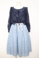 画像1: axes femme / 花ストライプ柄ドッキングワンピース M 紺 Y-26-05-12-099-AX-OP-SZ-ZY (1)
