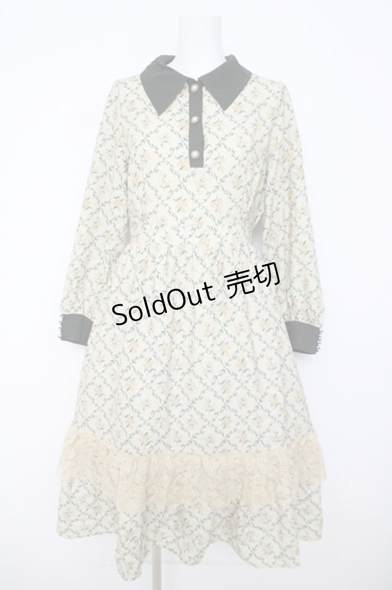 画像1: axes femme / キンモクセイ柄タイルワンピース M イエロー Y-26-05-12-102-AX-OP-SZ-ZS (1)